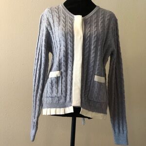Elegant Cable Knit Cardigan - Soft Grey